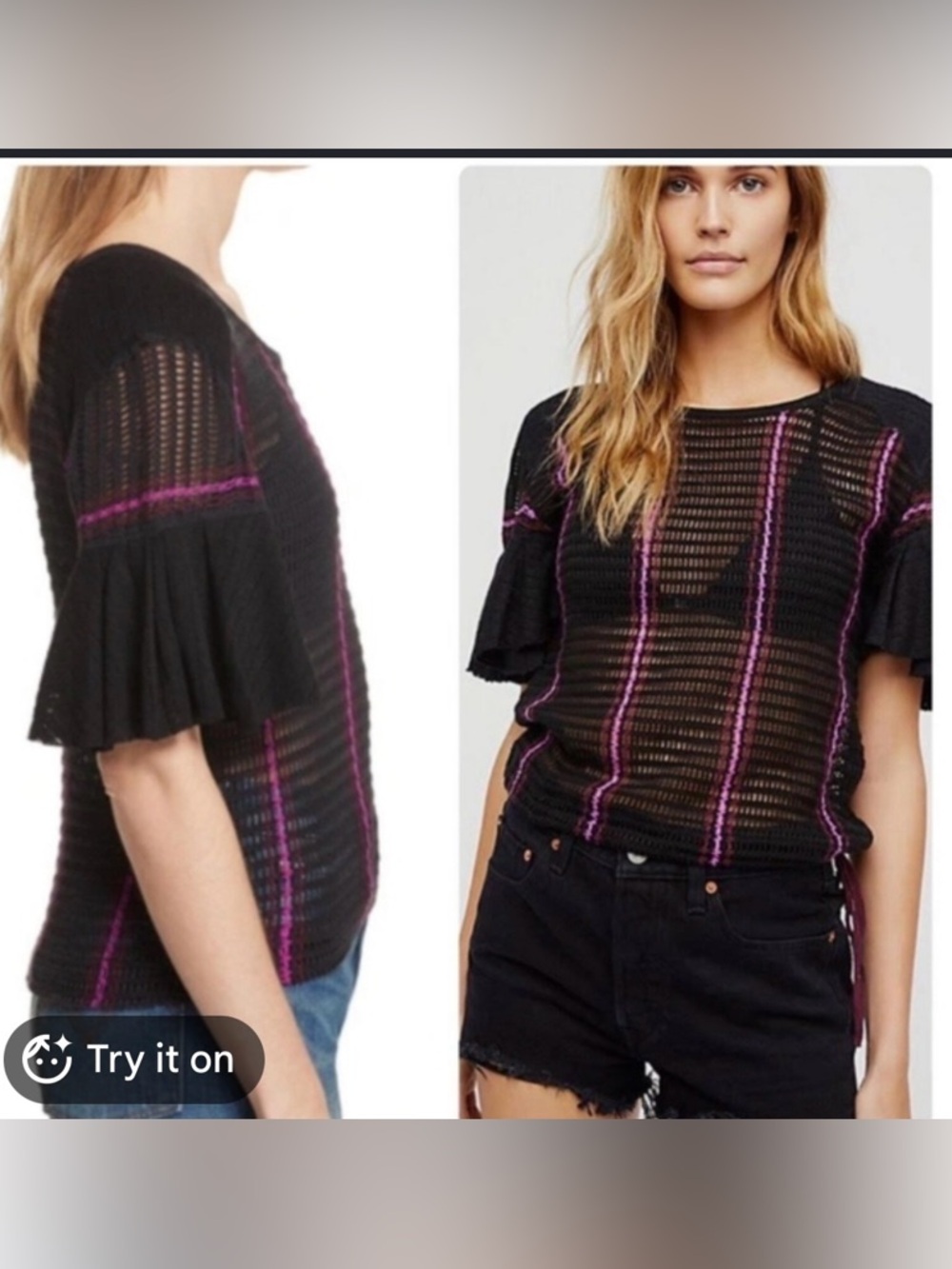Free People Babes Only Bell Sleeve Sweater Tee Large
